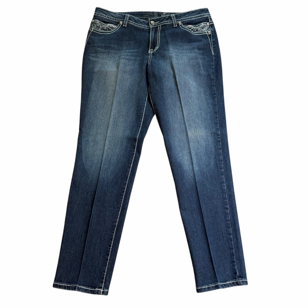 Style & Co. Premium Dark Wash Rhinestone Curvy Fit Straight Leg Jeans - Size 14